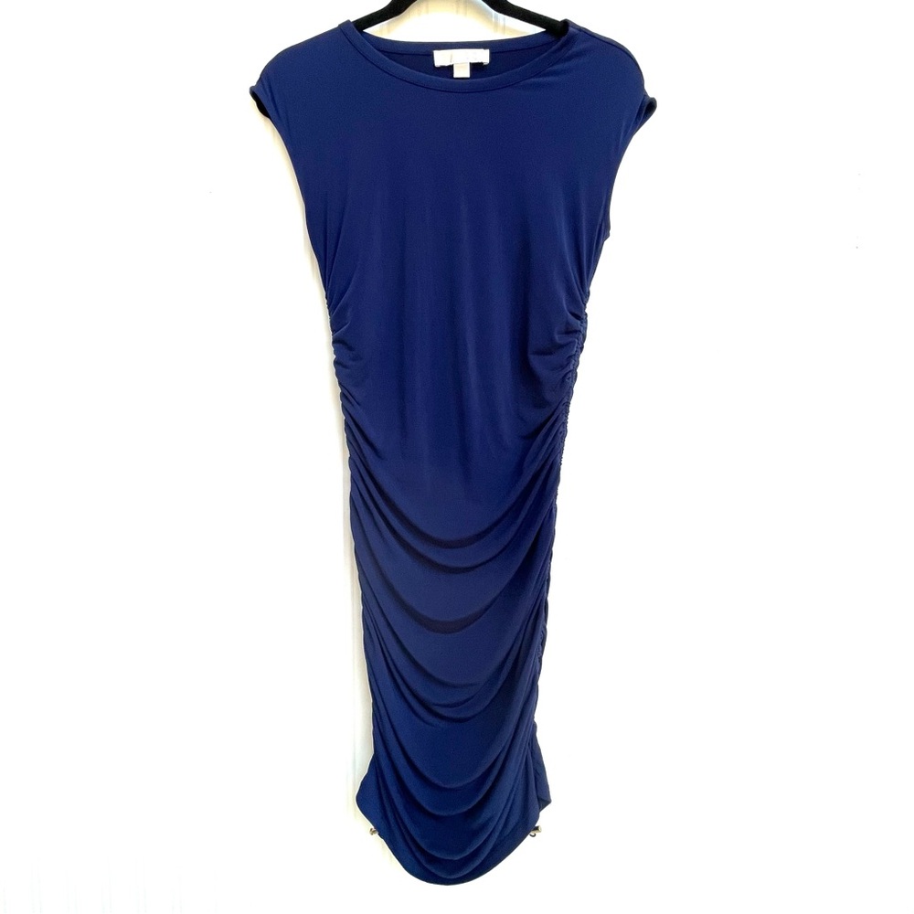 Michael Kors Blue Ruched Sheath Midi Dress Size Small
